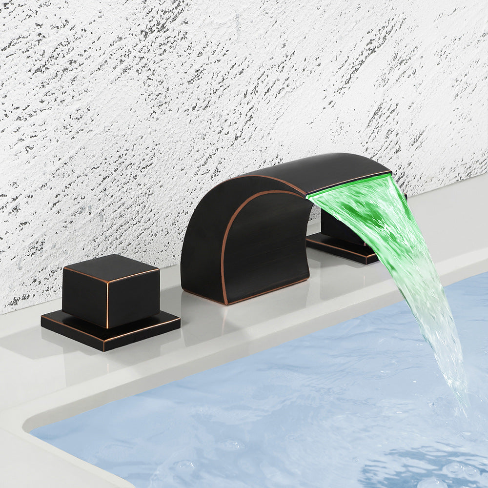 Solid Brass 3 Hole Bathroom Faucets with LED Light