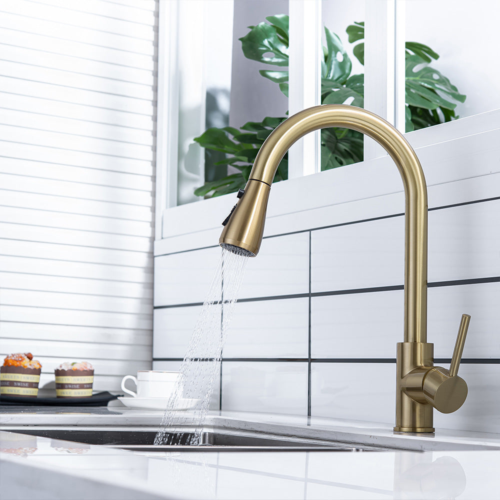 Kitchen Sink Faucet, Kitchen Faucet Brass with Pull Down Sprayer