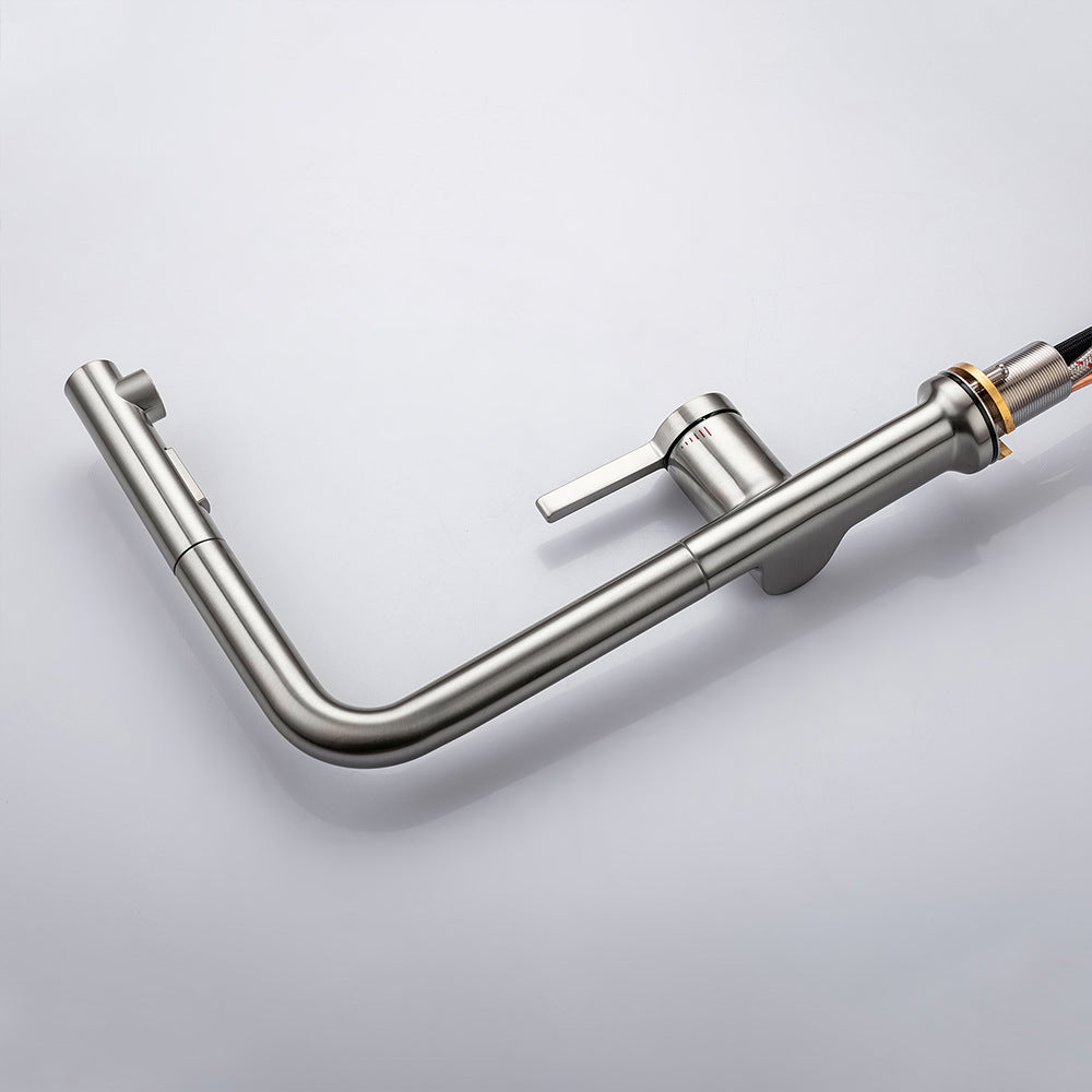 Simple Style Brass Dual Mode Spout Pull Out Kitchen Faucet - Swivel