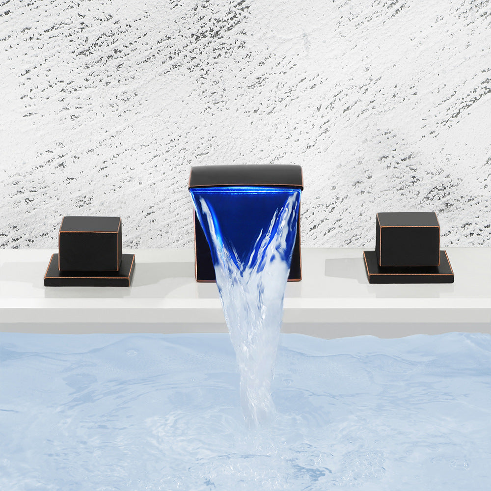 Solid Brass 3 Hole Bathroom Faucets with LED Light