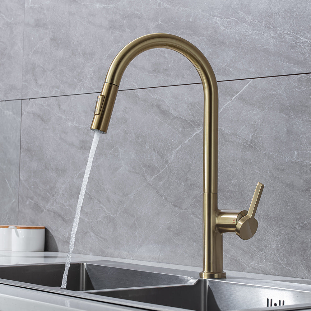 Brass Pulling and Retracting Kitchen Faucet with Hot and Cold Water
