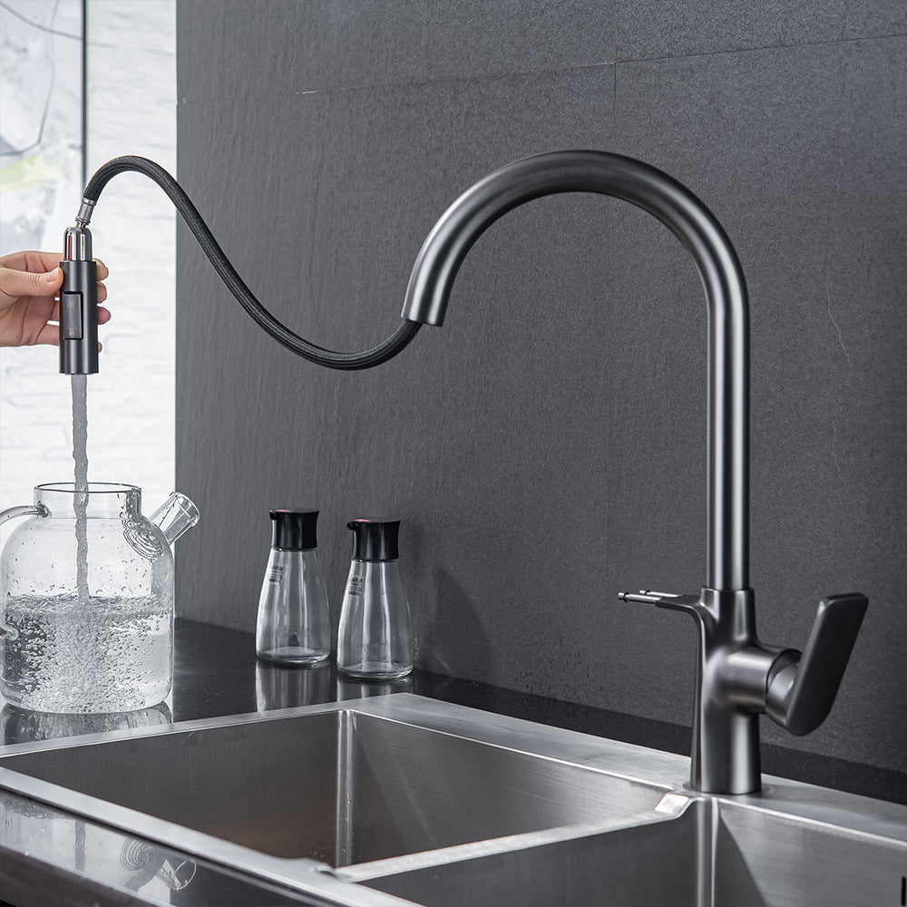 Brass Pulling and Retracting Kitchen Faucet (Hot and Cold Water with Hook)