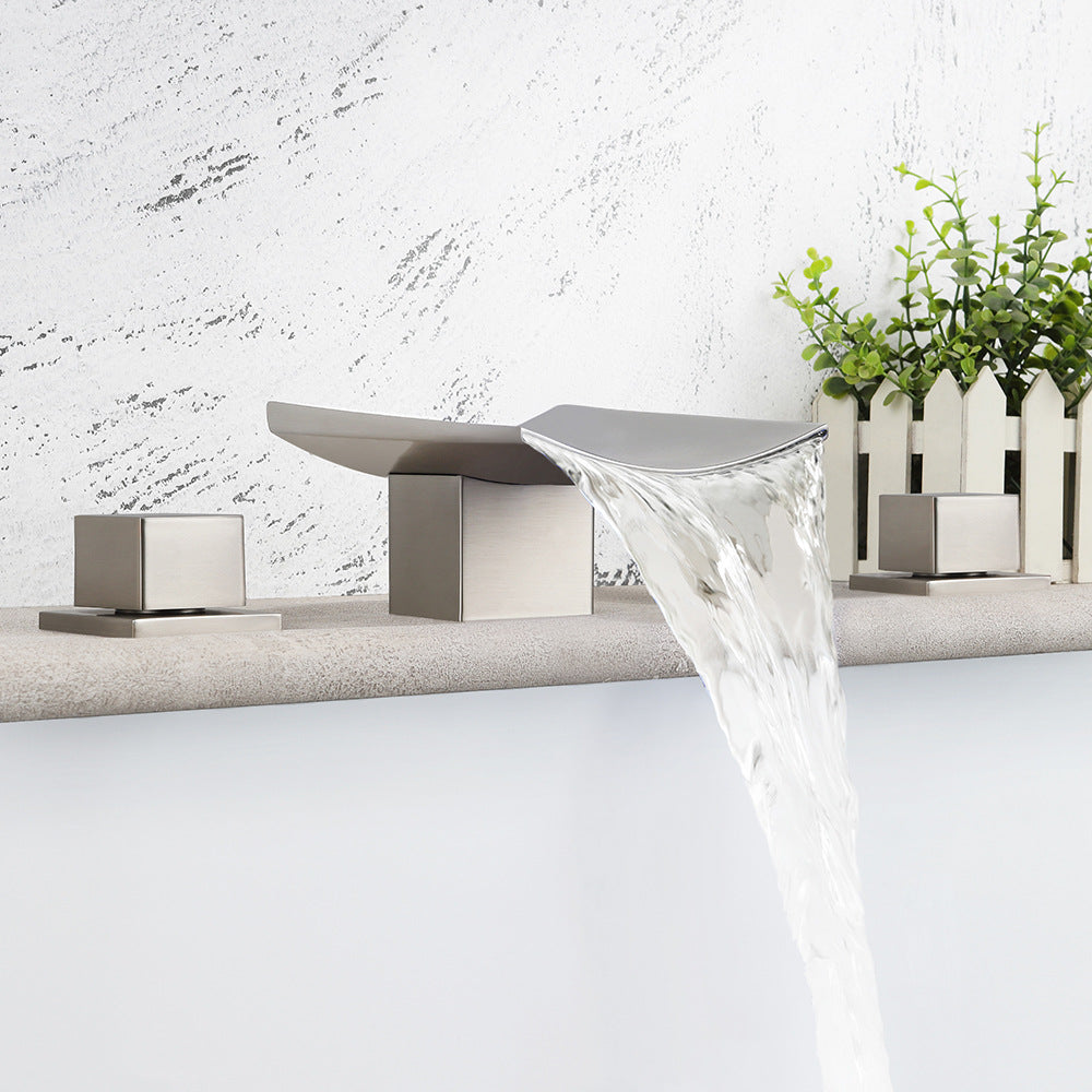 Waterfall Brass 3 Holes Bathroom Faucets with 2 Handles