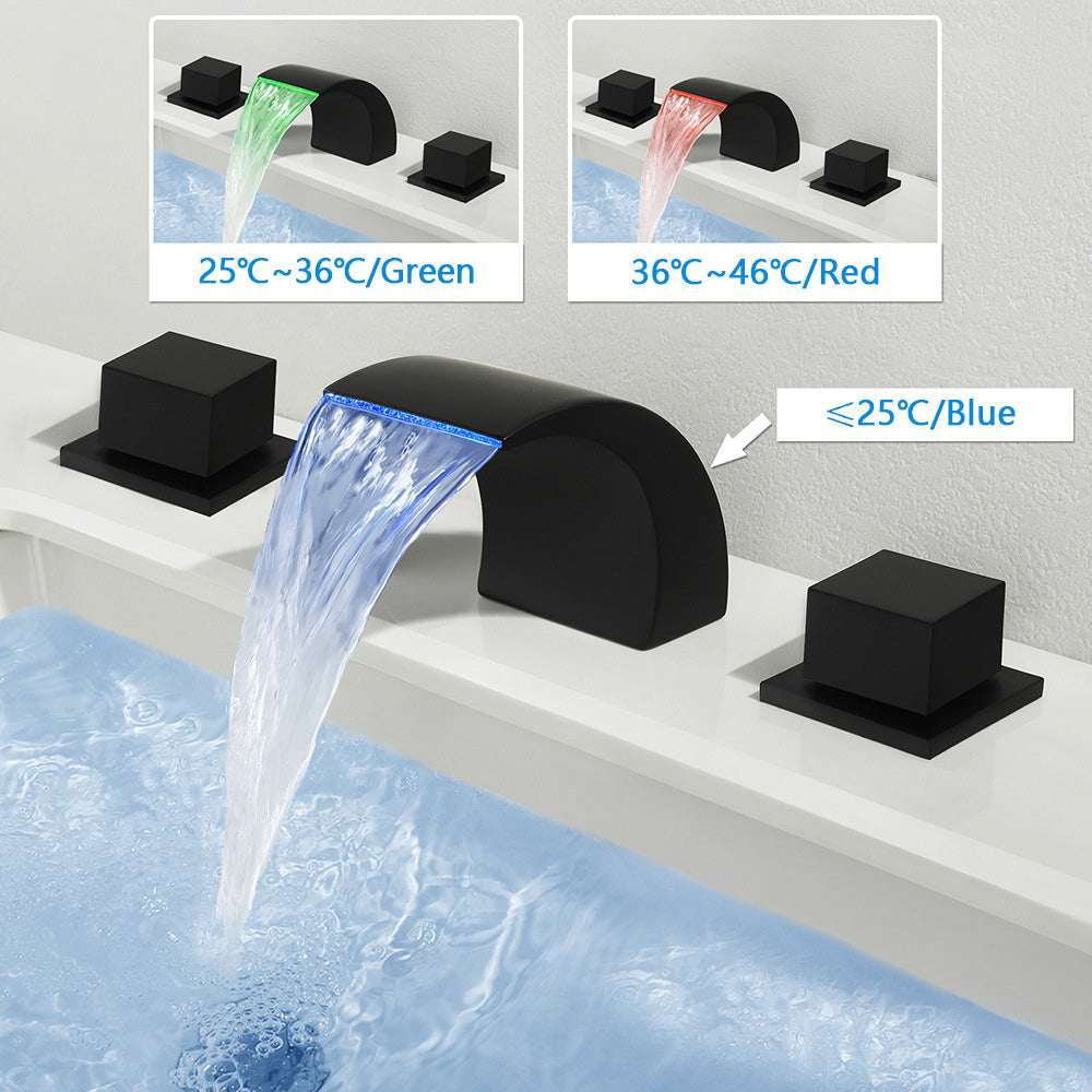 Solid Brass 3 Hole Bathroom Faucets with LED Light