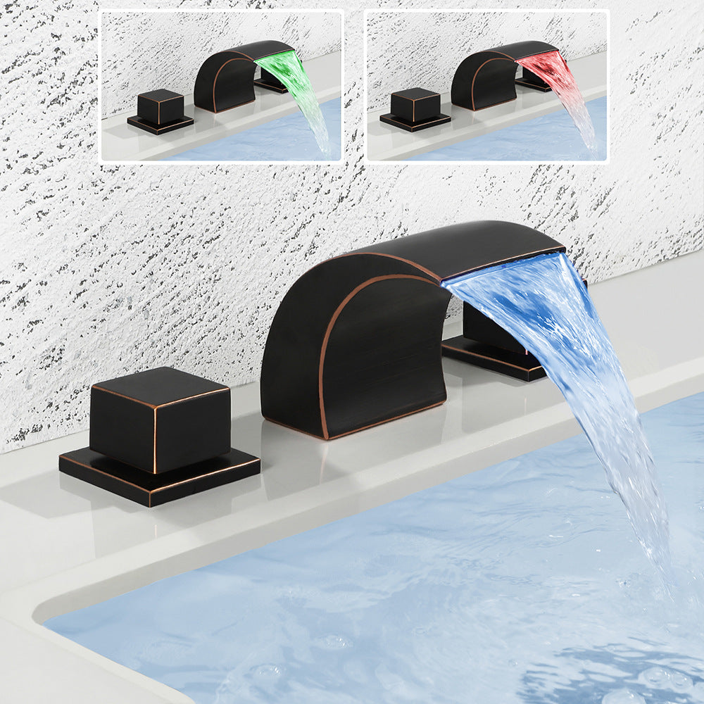 Solid Brass 3 Hole Bathroom Faucets with LED Light