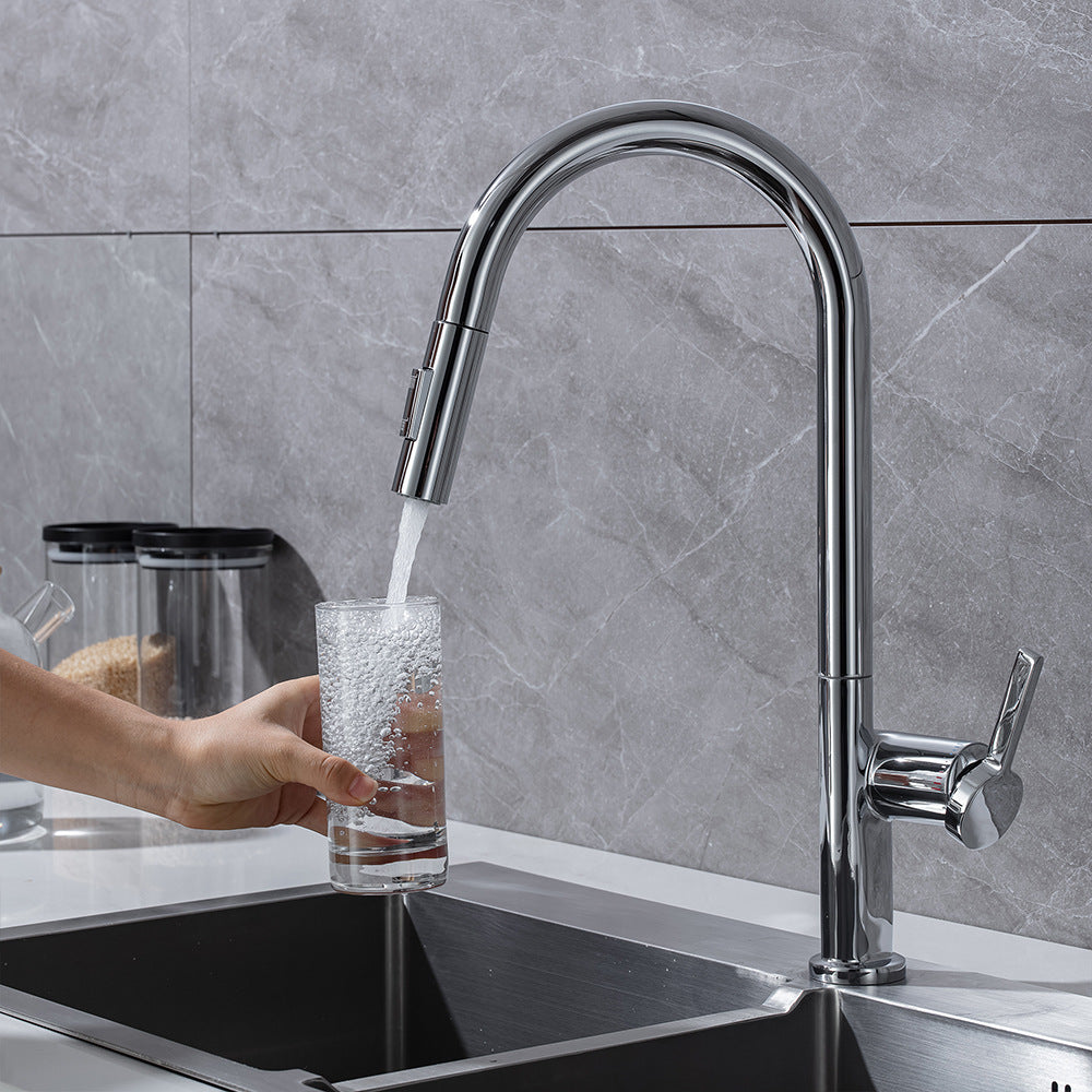 Brass Pulling and Retracting Kitchen Faucet with Hot and Cold Water