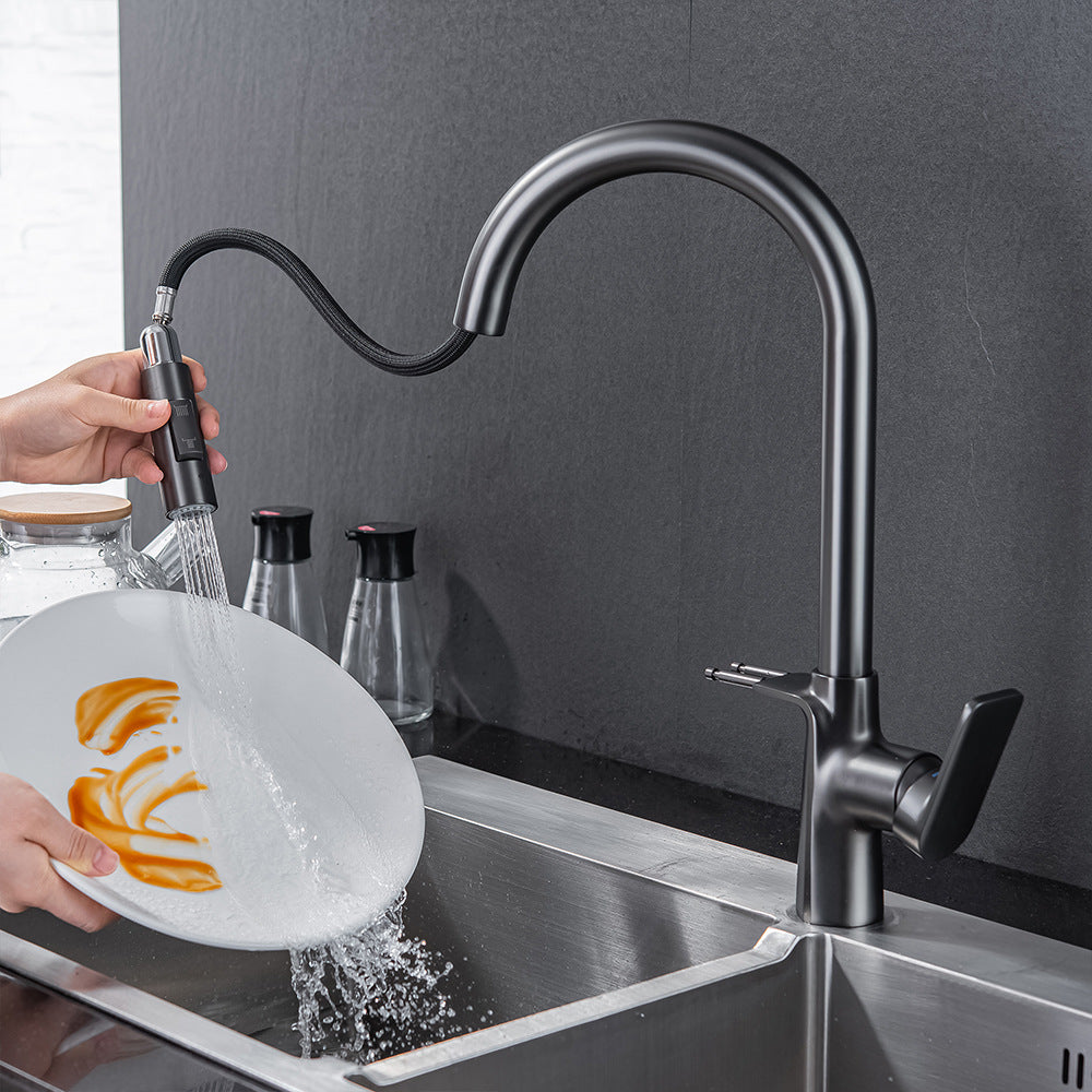 Brass Pulling and Retracting Kitchen Faucet (Hot and Cold Water with Hook)