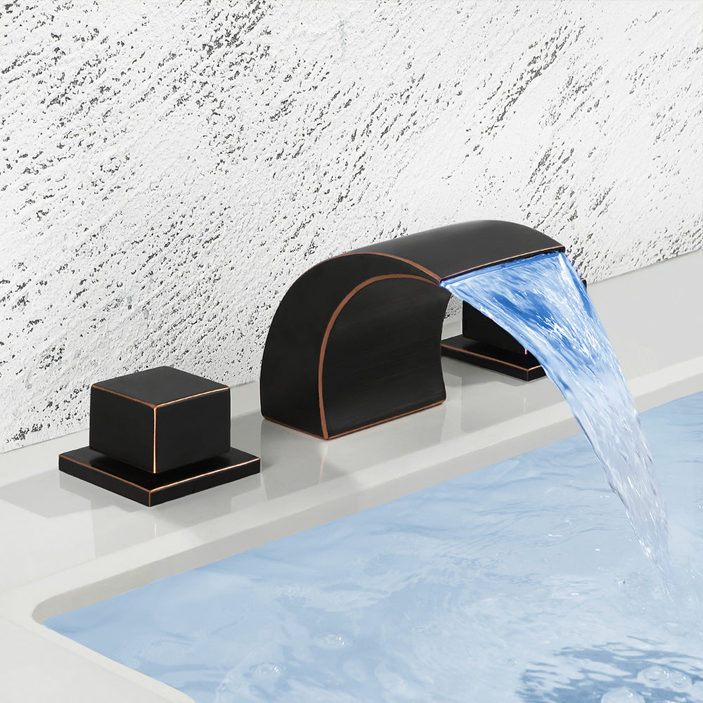 Solid Brass 3 Hole Bathroom Faucets with LED Light