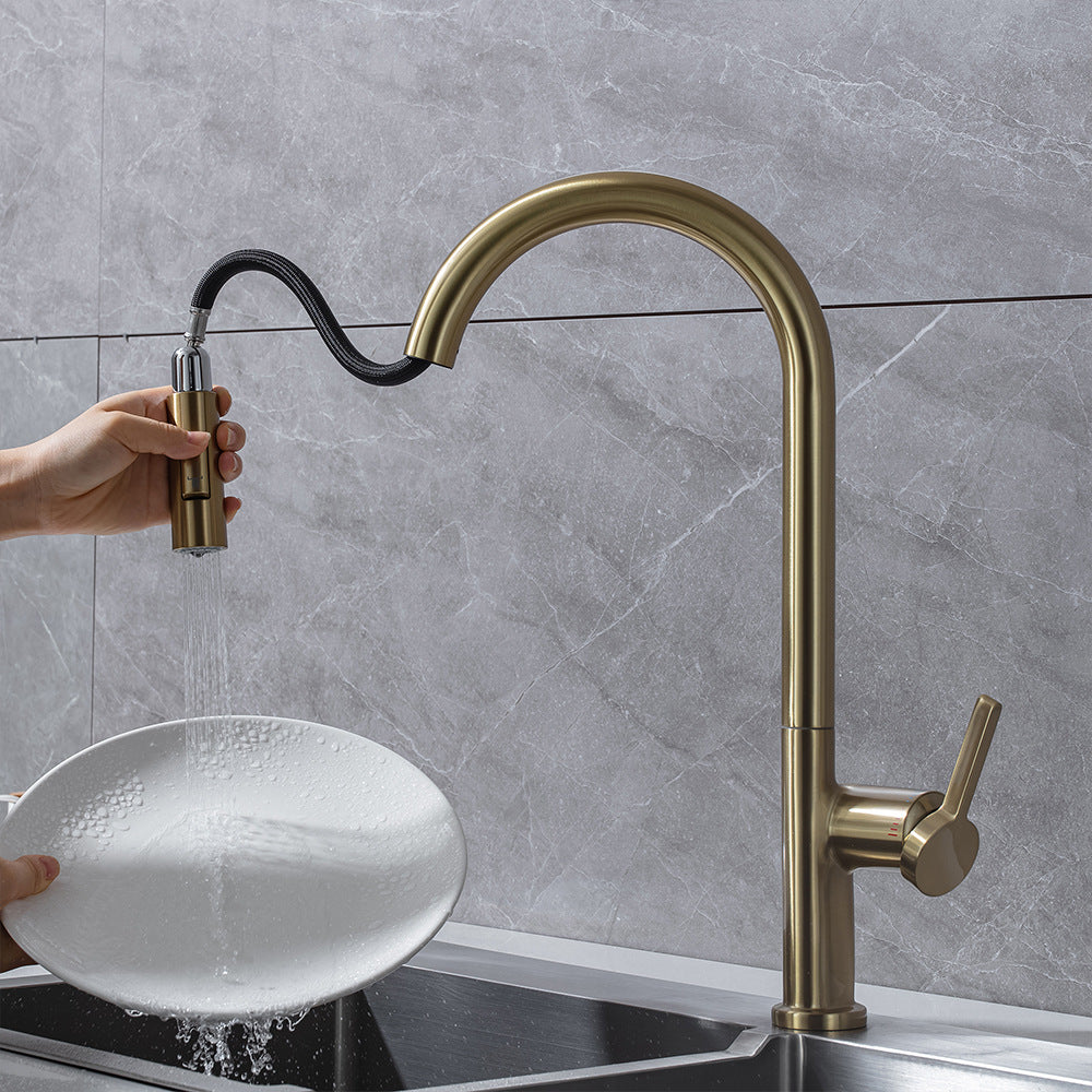 Brass Pulling and Retracting Kitchen Faucet with Hot and Cold Water