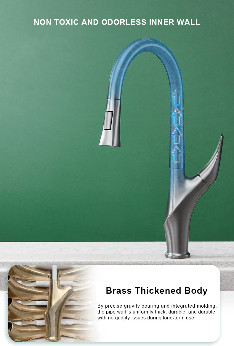 Küchenarmatur mit Pull-Down-Sprayer für heißes und kaltes Wasser aus massivem Messing