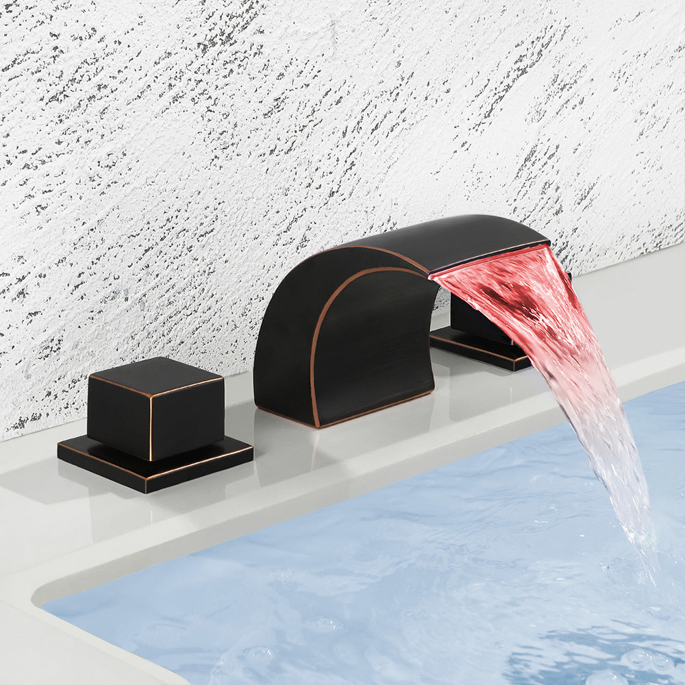 Solid Brass 3 Hole Bathroom Faucets with LED Light