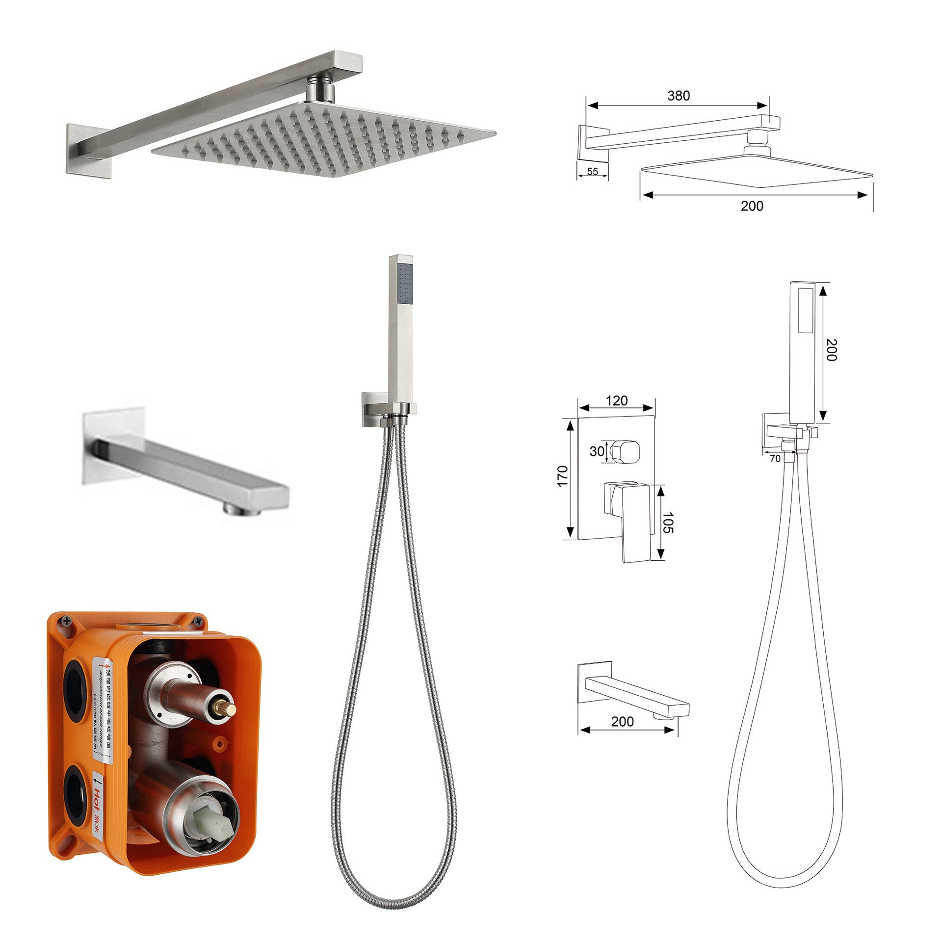 8 Inch Square Shower Faucet Set Wall Mount Bathroom Shower System