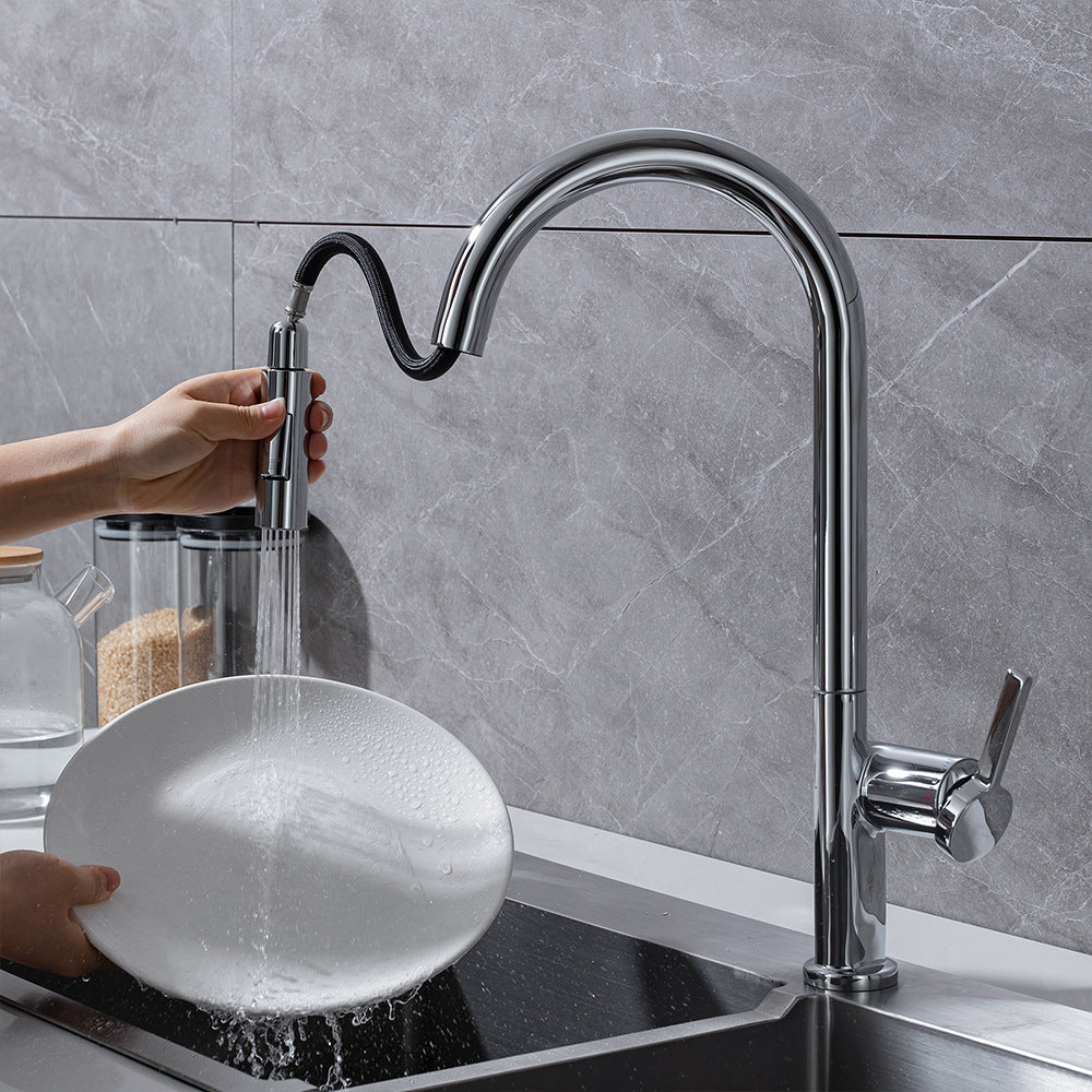 Brass Pulling and Retracting Kitchen Faucet with Hot and Cold Water