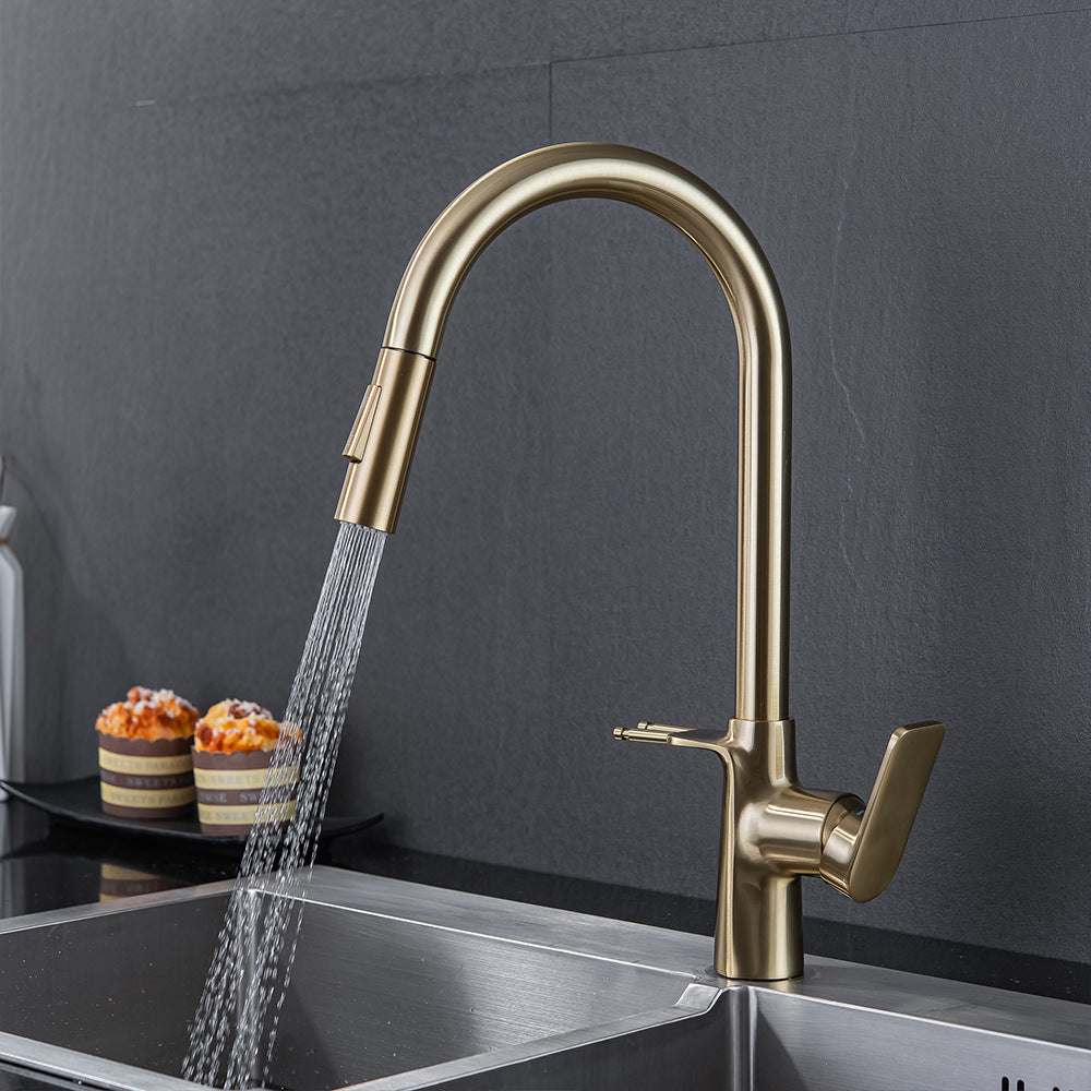 Brass Pulling and Retracting Kitchen Faucet (Hot and Cold Water with Hook)
