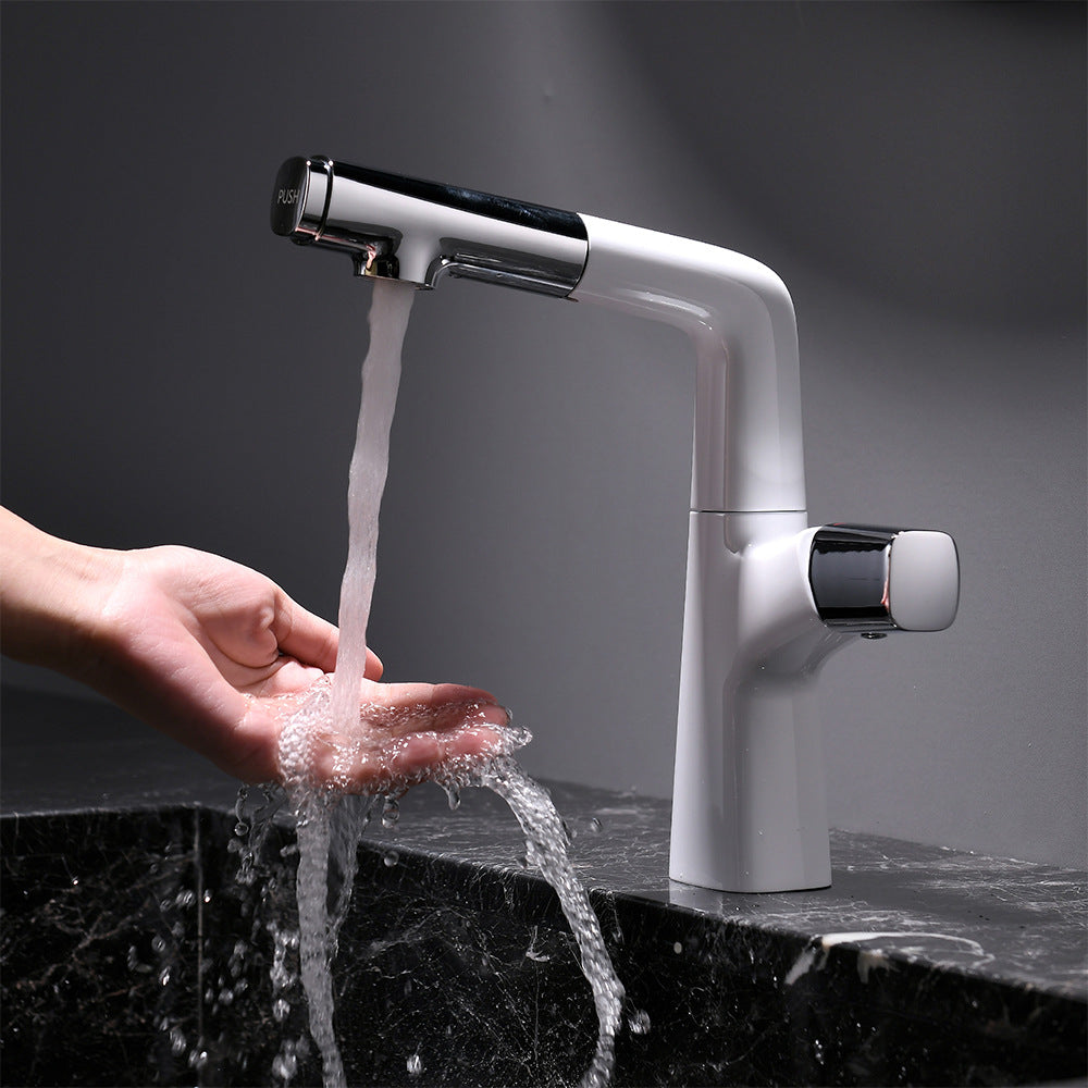 Full Brass Hot and Cold Water Lifting and Pull Down Bathroom Faucet