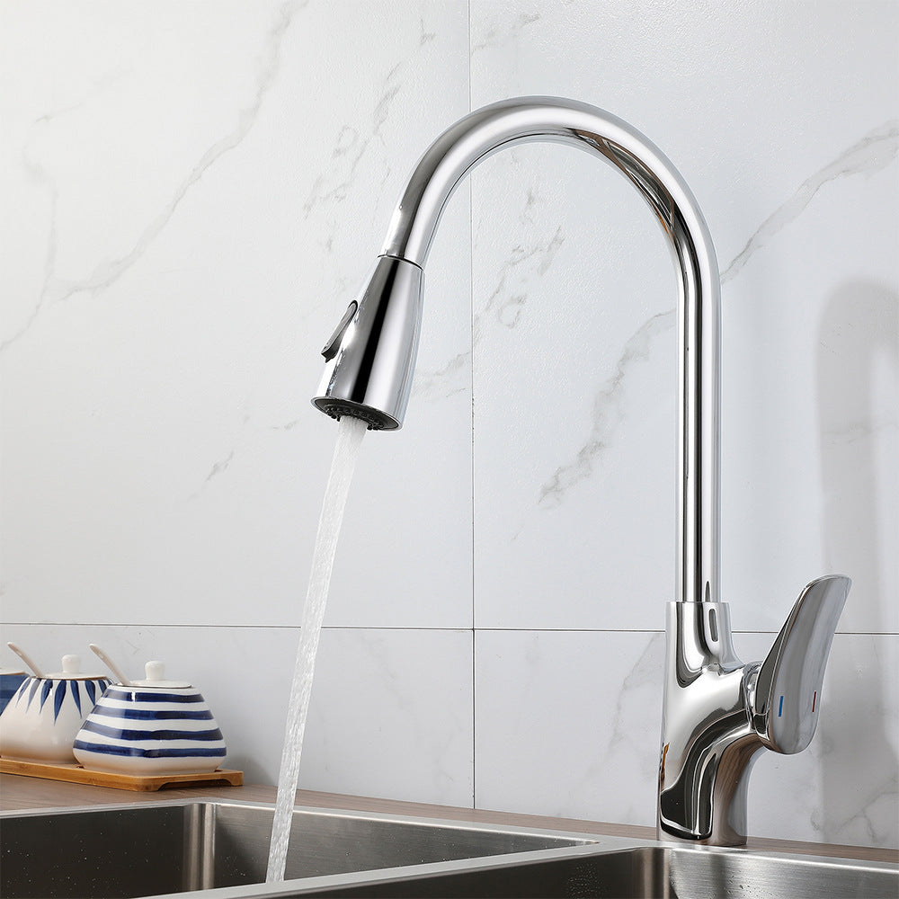 Eumtenr All Brass Single Hole Pull Down Sprayer Single Control Kitchen Faucet