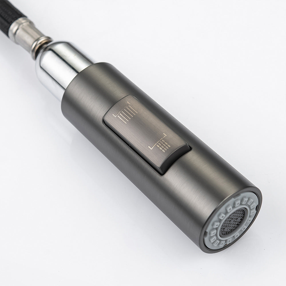 Full Brass Hot and Cold Water Pull Down Sprayer Kitchen Faucet with Storage Basket