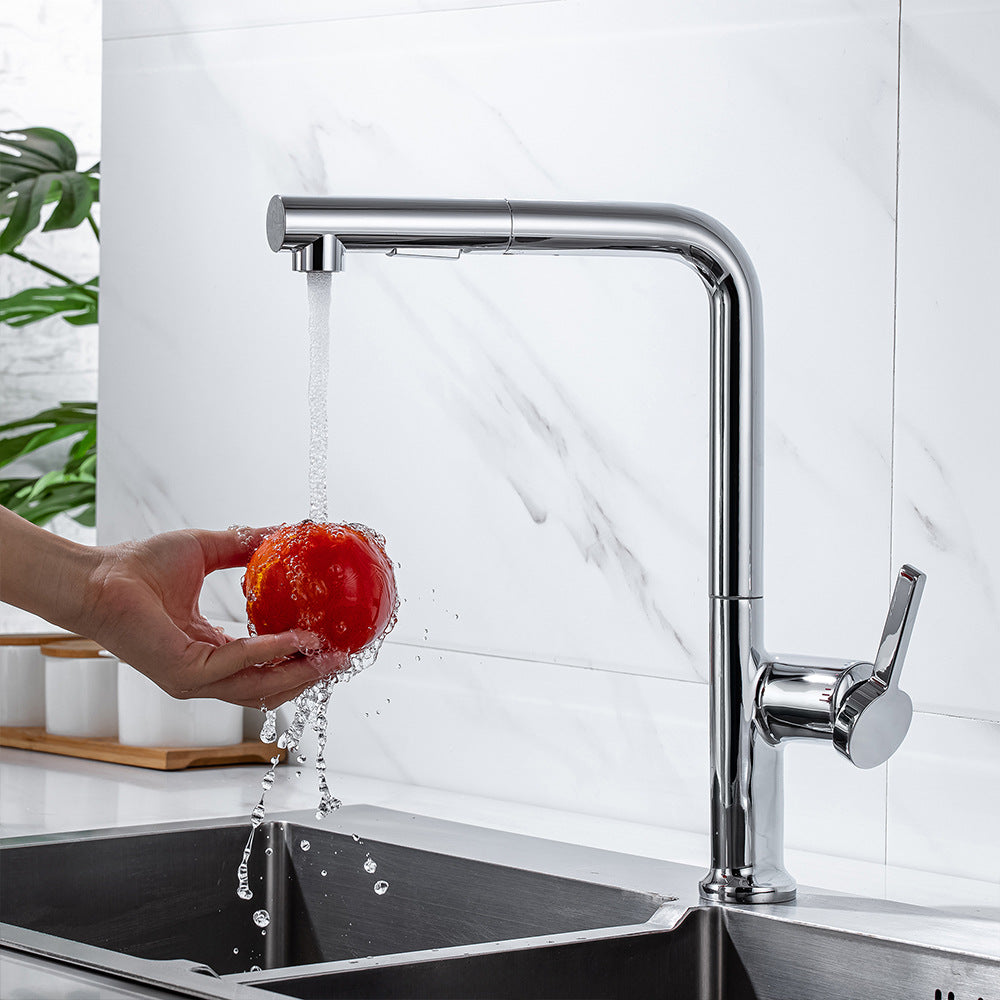 Simple Style Brass Dual Mode Spout Pull Out Kitchen Faucet - Swivel