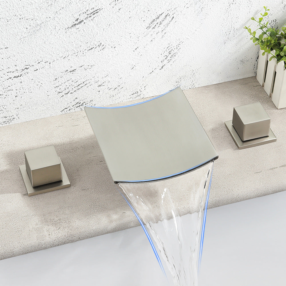 Waterfall Brass 3 Holes Bathroom Faucets with 2 Handles