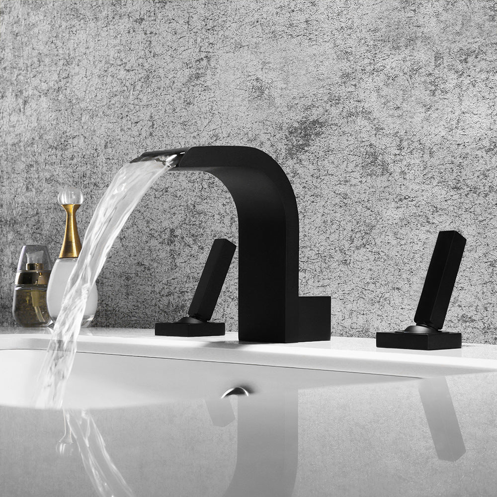 Brass Waterfall Basin Faucet with Dual Control of Cold and Hot Handles
