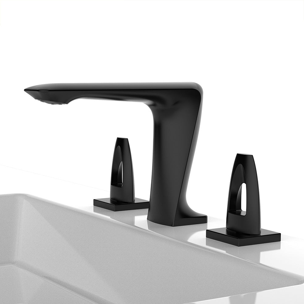 All Brass Modern Cold and Hot Water Dual Switch 3 Hole Bathroom Basin Faucet