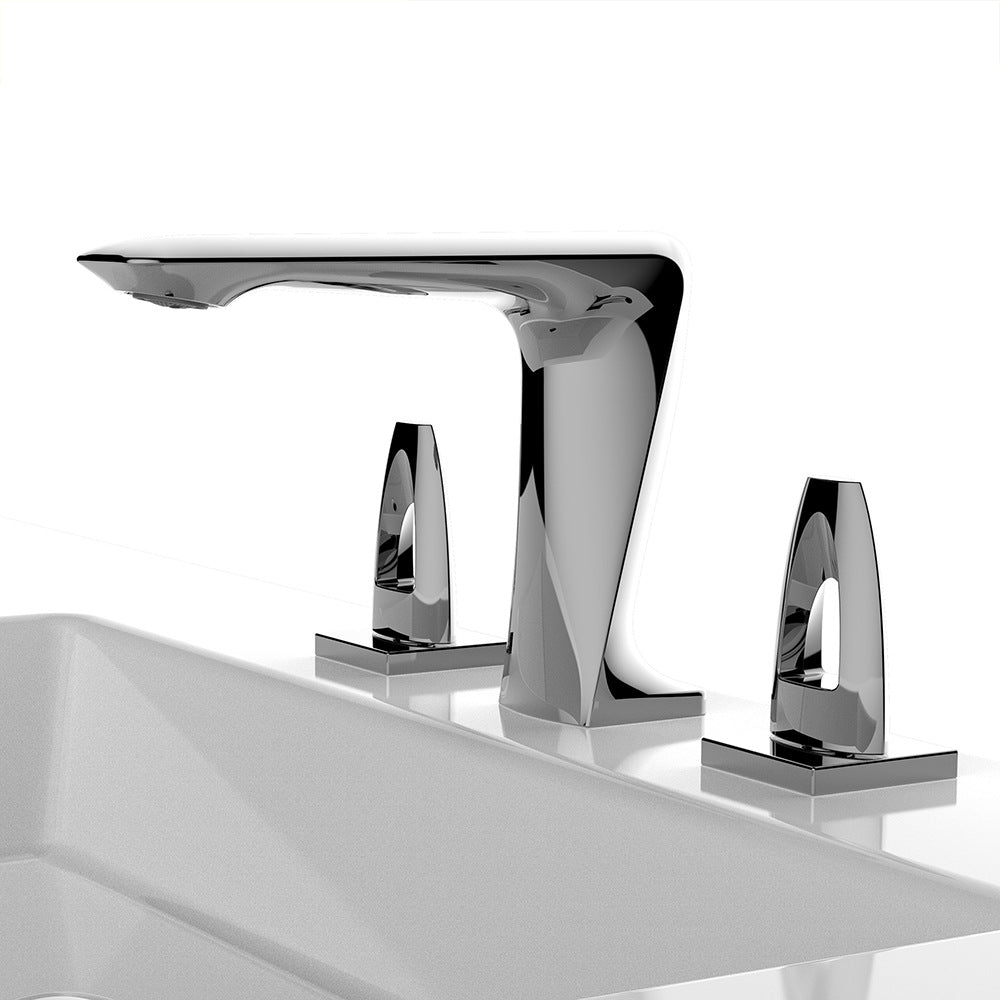 All Brass Modern Cold and Hot Water Dual Switch 3 Hole Bathroom Basin Faucet