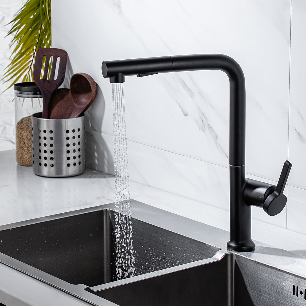Simple Style Brass Dual Mode Spout Pull Out Kitchen Faucet - Swivel