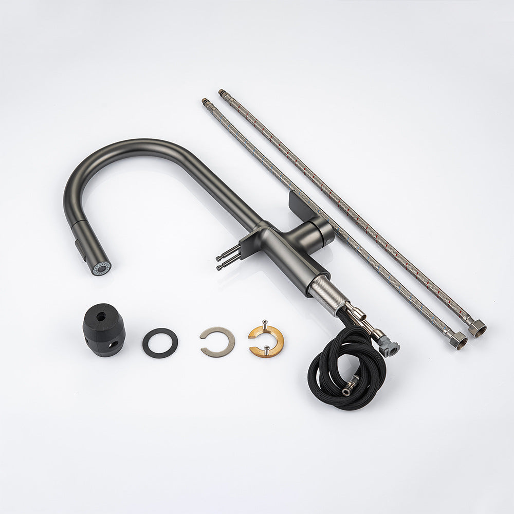 Brass Pulling and Retracting Kitchen Faucet (Hot and Cold Water with Hook)