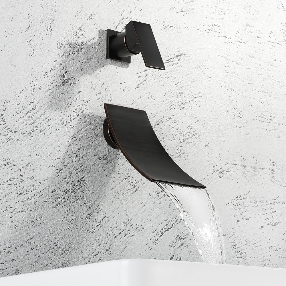 Wall Mount Waterfall Brass 2 Holes Bathroom Faucets with Single Handles