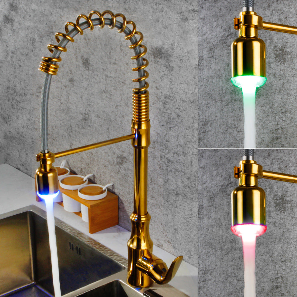 Commercial Single Handle Pull Down Sprayer Kitchen Faucet, with LED Light