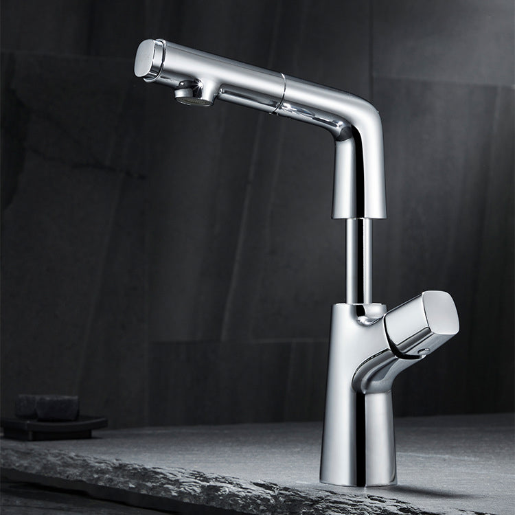 Full Brass Hot and Cold Water Lifting and Pull-Out Bathroom Faucet