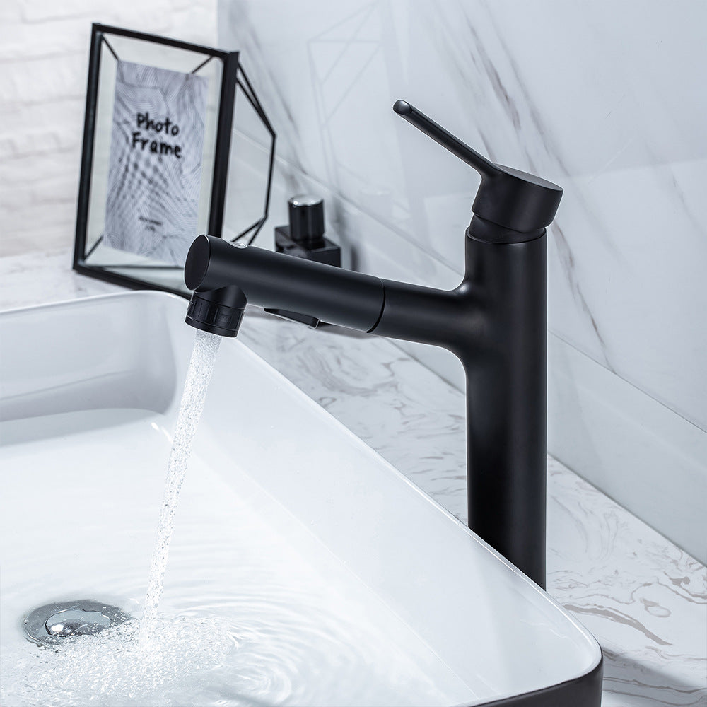 Full Brass Hot and Cold Water Multi-Function Pull Down Bathroom Countertop Basin Bathroom Faucet