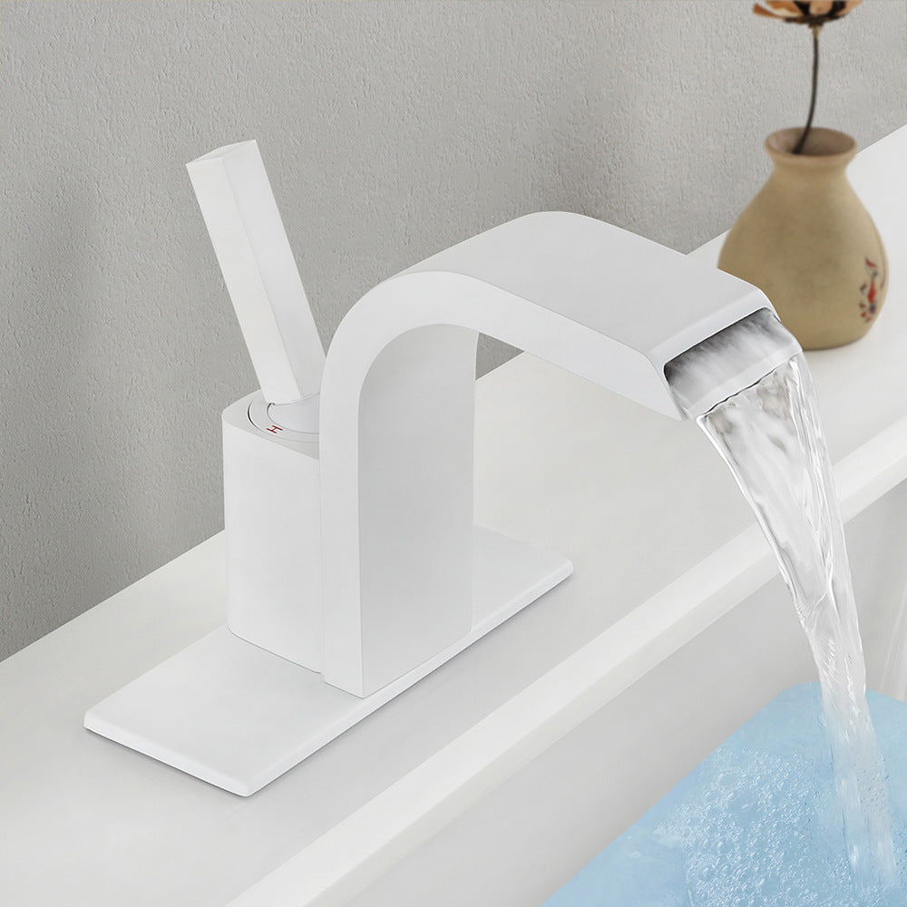 Brass Single Hole Waterfall Bathroom Faucet with Dual Control of Cold and Hot Handles