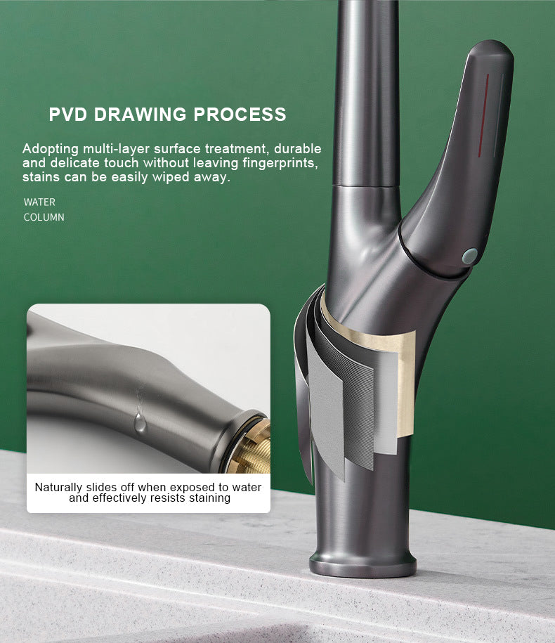 Küchenarmatur mit Pull-Down-Sprayer für heißes und kaltes Wasser aus massivem Messing