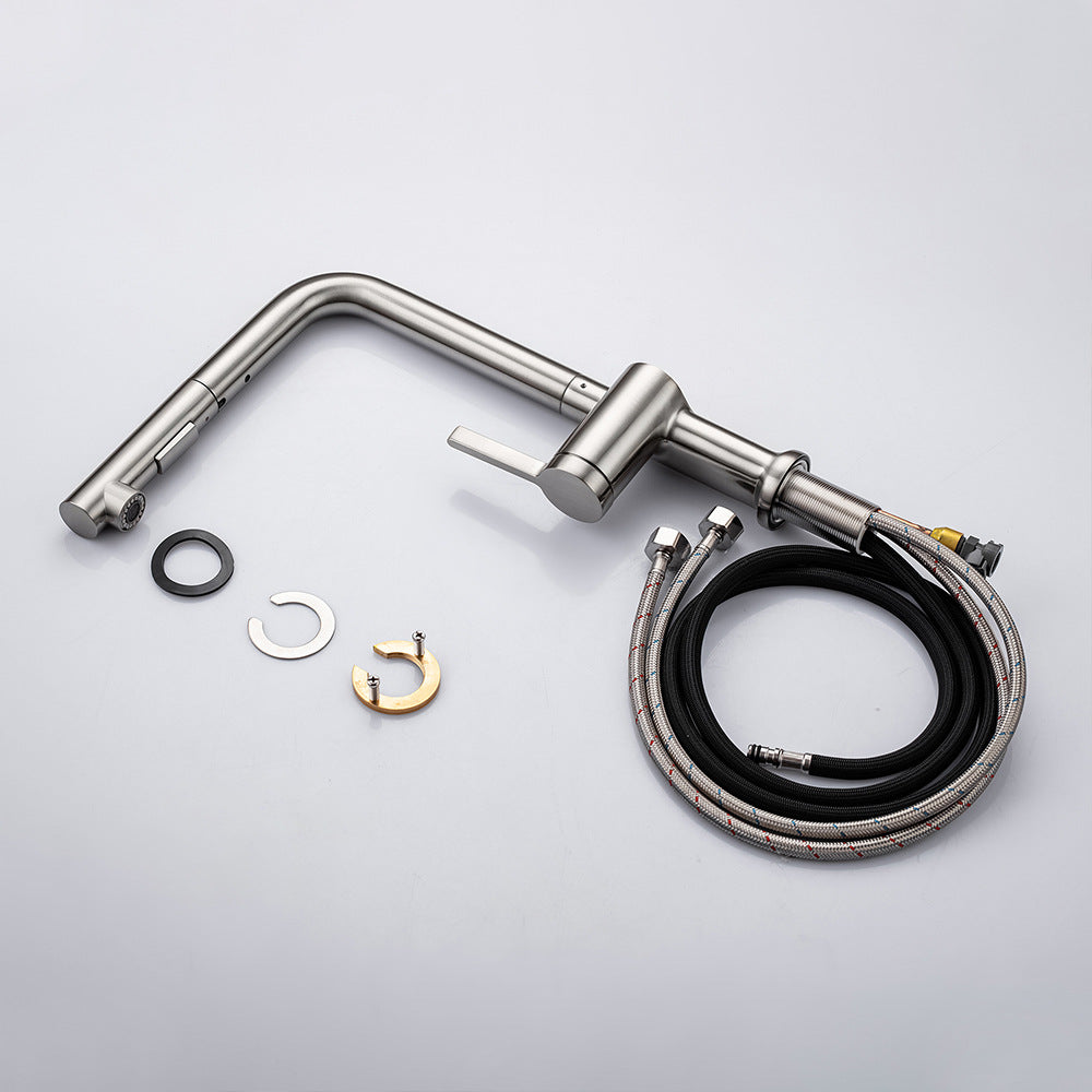 Simple Style Brass Dual Mode Spout Pull Out Kitchen Faucet - Swivel