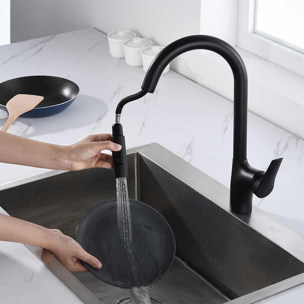 Full Brass Single Handle Single Hole Pull Down Sprayer Kitchen Sink Faucet (Dual Outlet Mode)