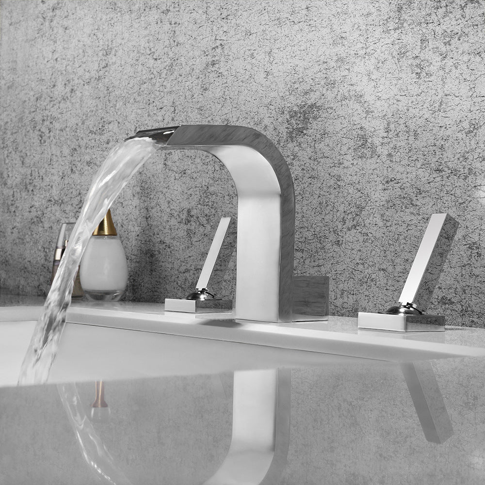 Brass Waterfall Basin Faucet with Dual Control of Cold and Hot Handles