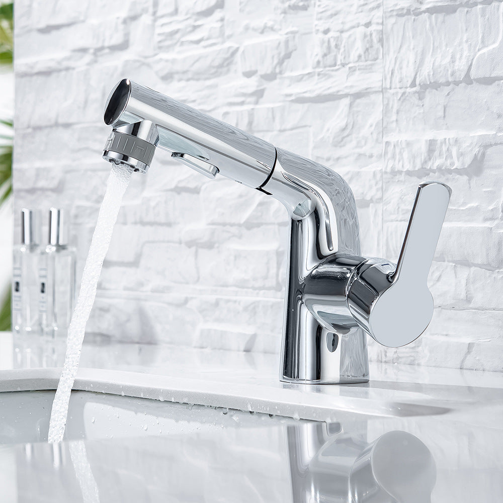 Eumtenr Full Brass Hot and Cold Water Pull Down Bathroom Faucet One Click Switching