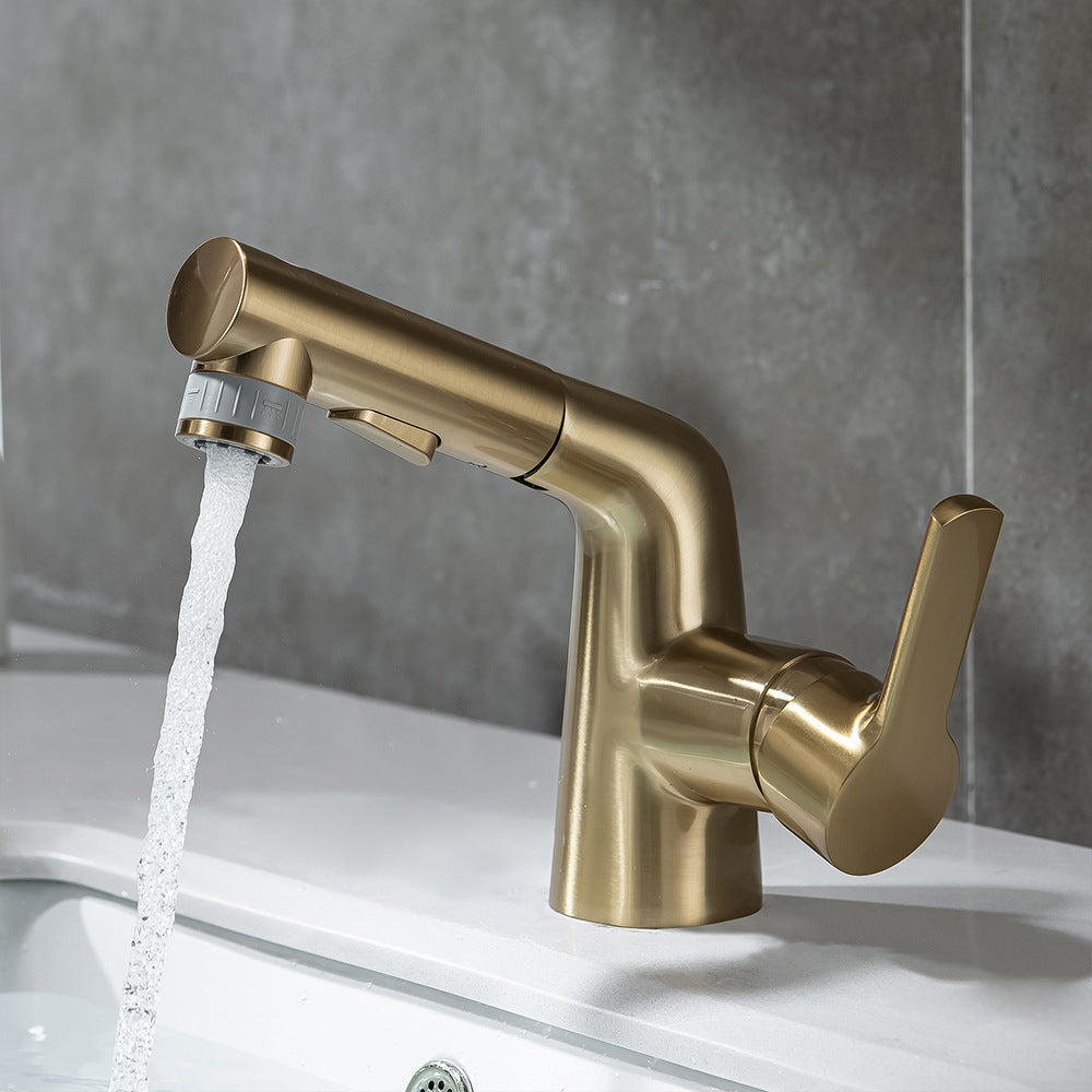 Eumtenr Full Brass Hot and Cold Water Pull Down Bathroom Faucet One Click Switching