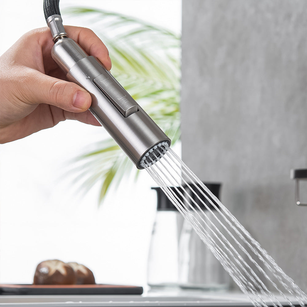 Full Brass Hot and Cold Water Pull Down Sprayer Kitchen Faucet with Storage Basket