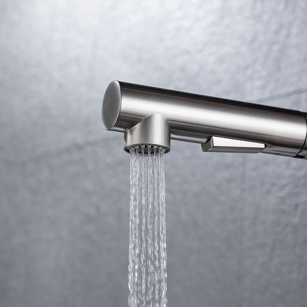 Simple Style Brass Dual Mode Spout Pull Out Kitchen Faucet - Swivel