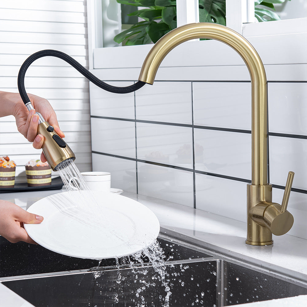 Kitchen Sink Faucet, Kitchen Faucet Brass with Pull Down Sprayer