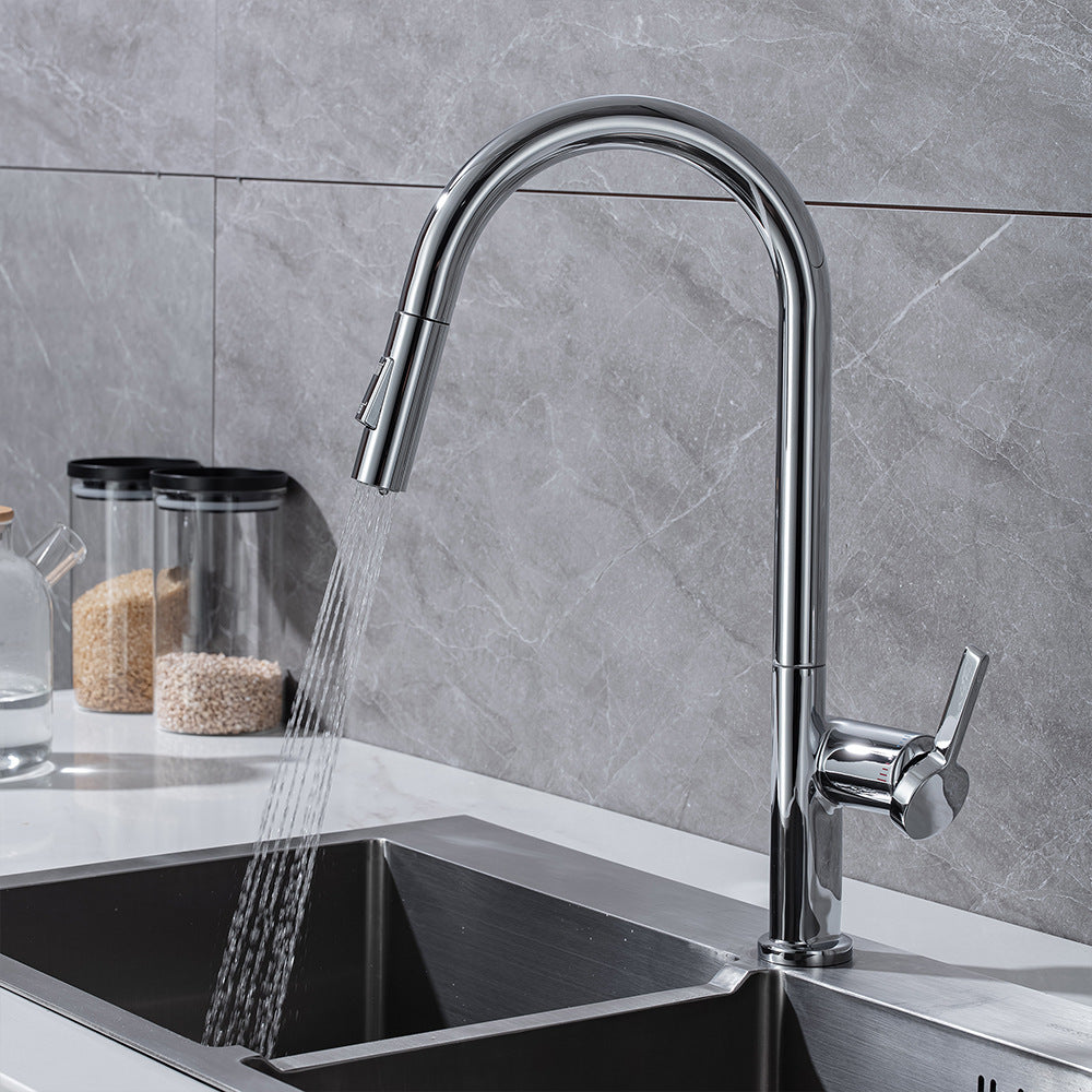 Brass Pulling and Retracting Kitchen Faucet with Hot and Cold Water