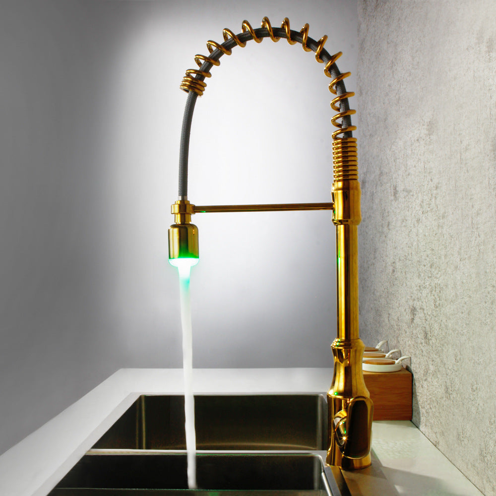Commercial Single Handle Pull Down Sprayer Kitchen Faucet, with LED Light
