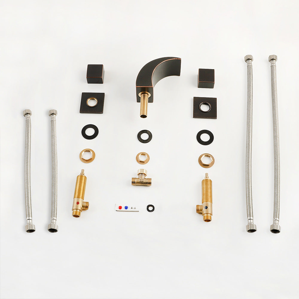 Solid Brass 3 Hole Bathroom Faucets with LED Light