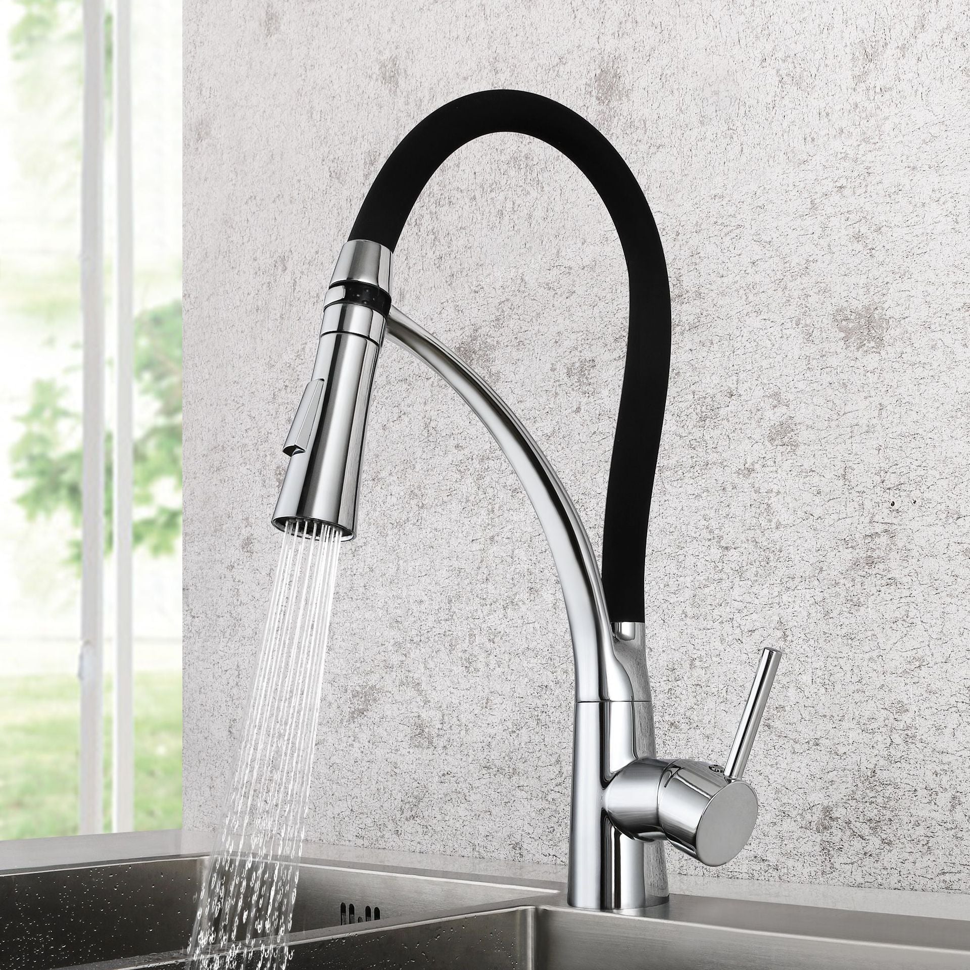 Brass Single Handle Pull Down Sprayer Kitchen Faucet, with LED Light