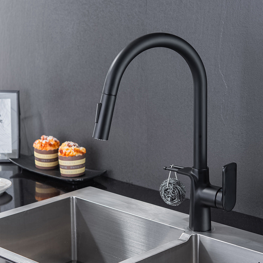 Brass Pulling and Retracting Kitchen Faucet (Hot and Cold Water with Hook)