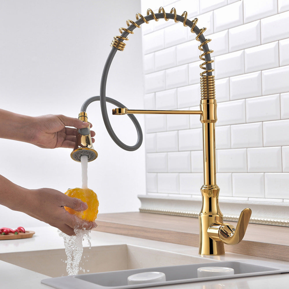 Commercial Brass Single Handle Single Hole Pull Down Sprayer Kitchen Sink Faucet