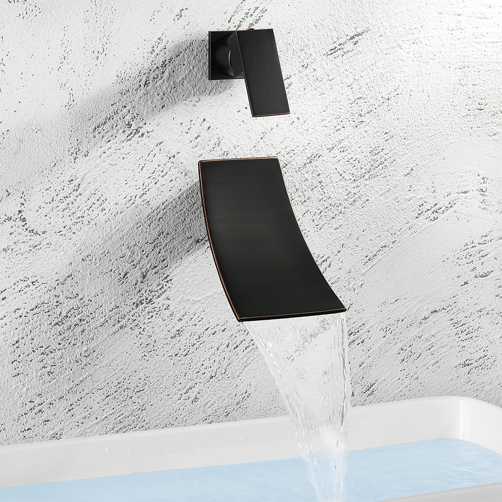 Wall Mount Waterfall Brass 2 Holes Bathroom Faucets with Single Handles