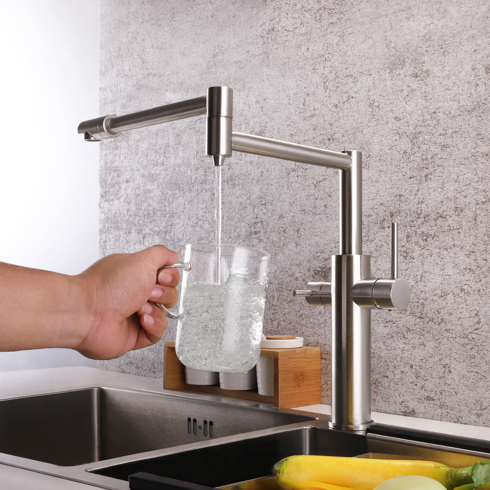 Full Brass Folding Dual Purpose Kitchen Faucet for Water Purification